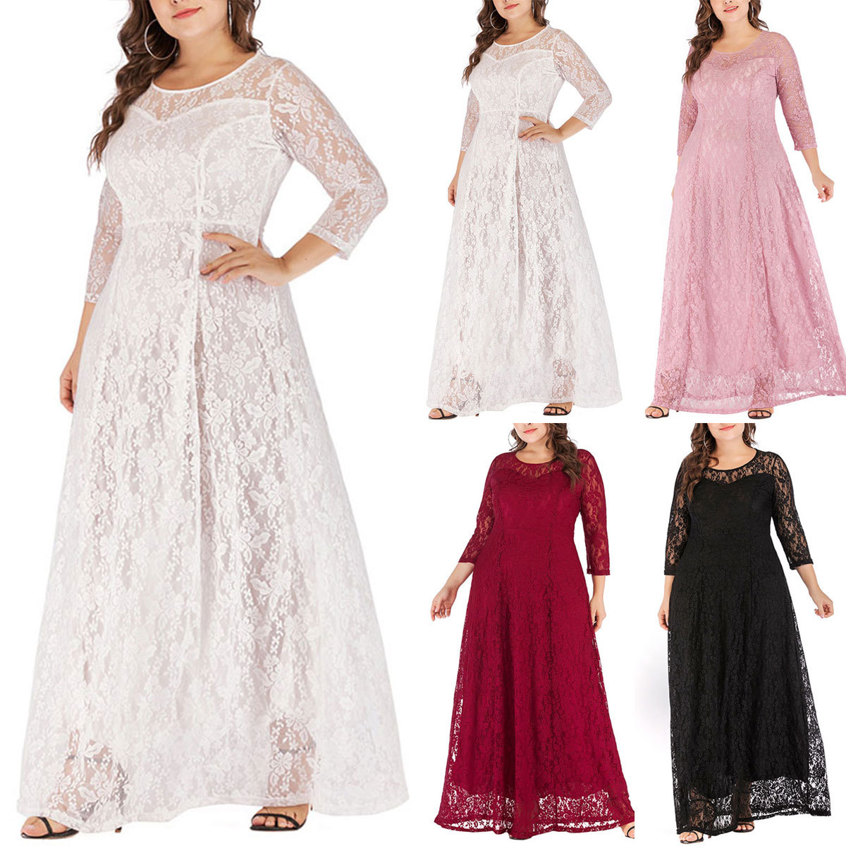 Factory Direct Supply For Muslim Long Skirts, Plus Size Dresses For Fat Girls, Lace Long Skirts, Hollow Long-Sleeved Dresses 1817