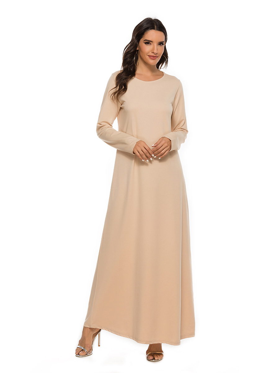 Factory Direct Supply Of New Muslim Basic Long-Sleeved Inner Dress 220G 95% Cotton With Free Belt 21001 - Image 7