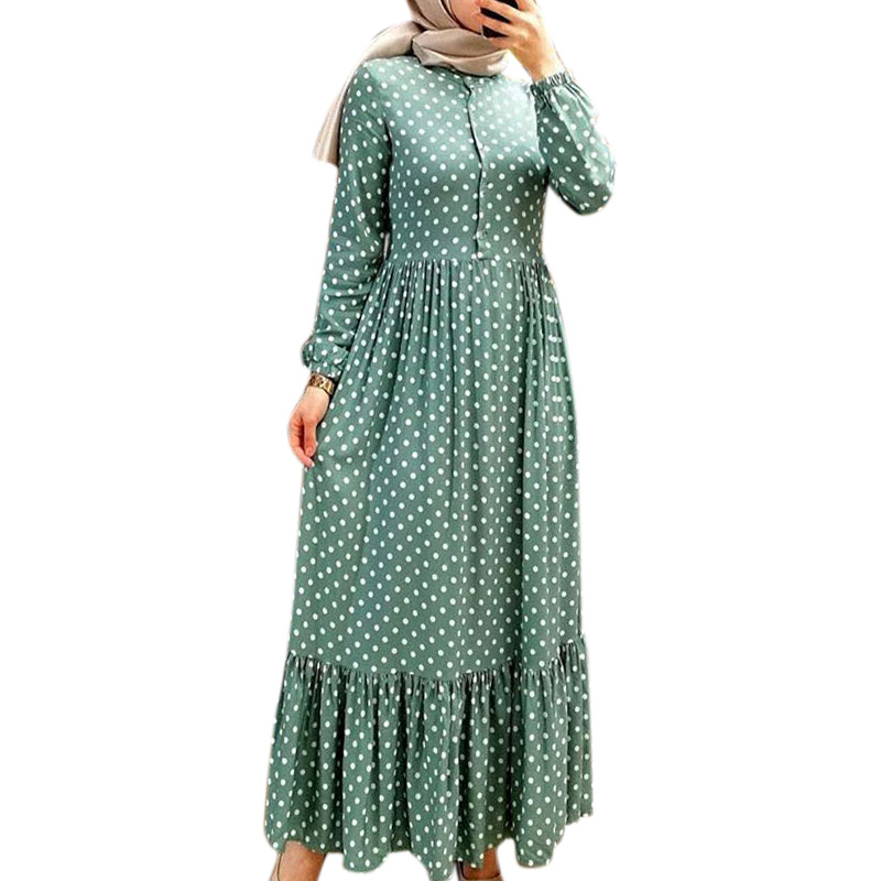 Factory Direct Supply Cross-Border European And American New Long Skirt Classic Polka Dot Ruffle Pleated High Waist Dress 20351# - Image 5