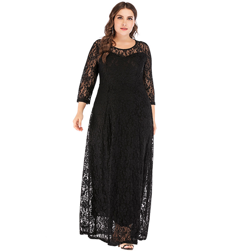 Factory Direct Supply For Muslim Long Skirts, Plus Size Dresses For Fat Girls, Lace Long Skirts, Hollow Long-Sleeved Dresses 1817 - Image 9