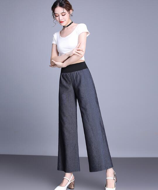 Directly From The Manufacturer, New European And American Casual Fashion Wide-Leg Pants, Elastic Waist Denim Trousers For Women 1708 - Image 5
