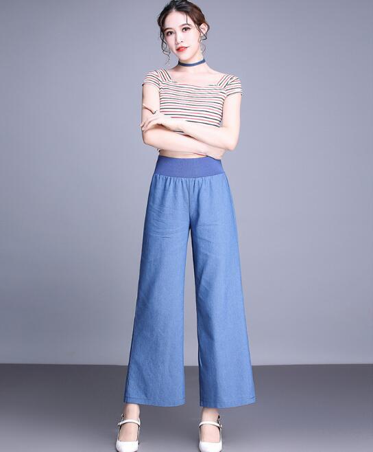 Directly From The Manufacturer, New European And American Casual Fashion Wide-Leg Pants, Elastic Waist Denim Trousers For Women 1708 - Image 4