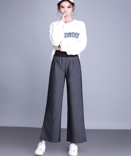 Directly From The Manufacturer, New European And American Casual Fashion Wide-Leg Pants, Elastic Waist Denim Trousers For Women 1708 - Image 6