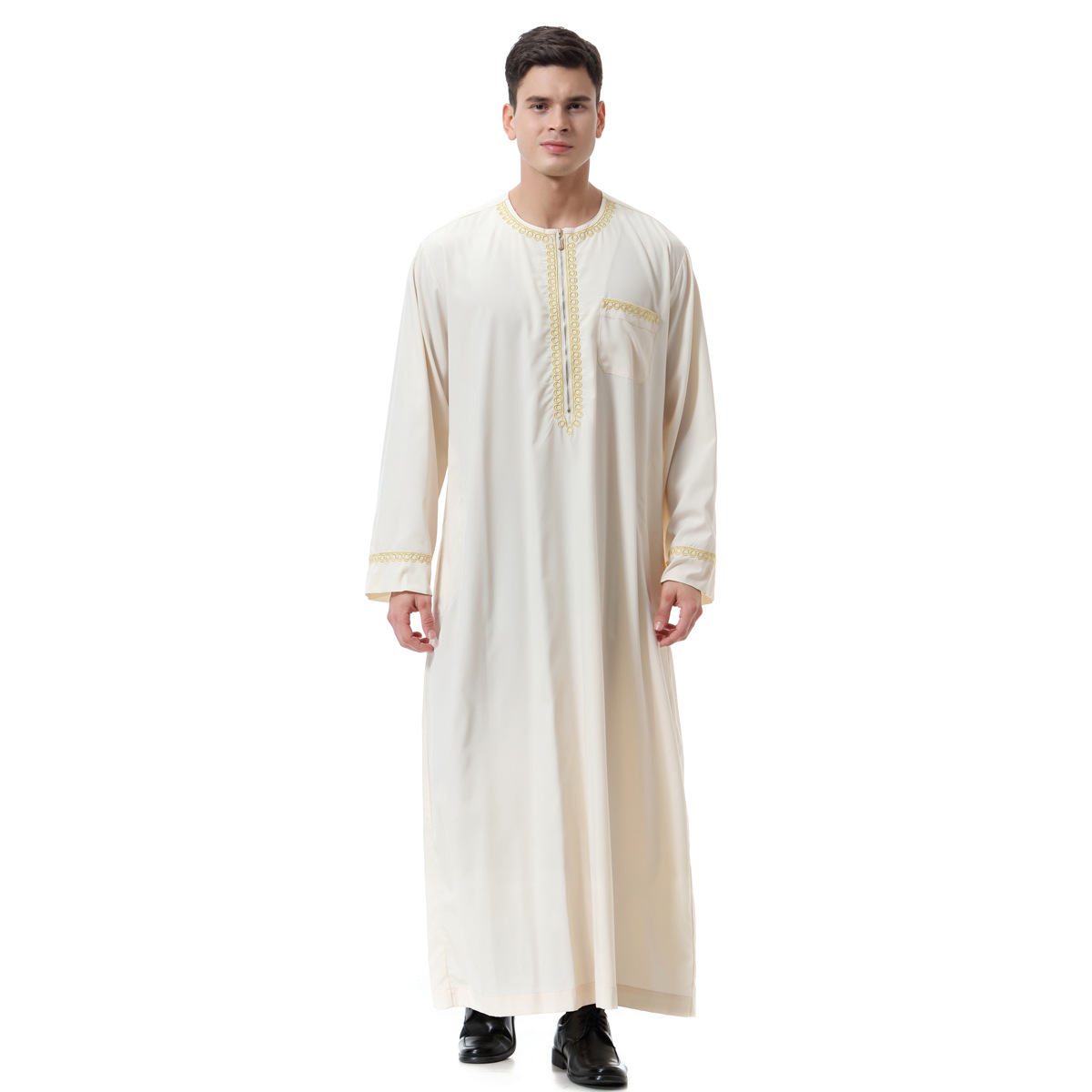 2024 Middle East Men Muslim Robes Dubai Kaftan men Islamic Clothing Arab Middle Printed Zip Round Neck Robe Prayer Eid Clothes - Image 2
