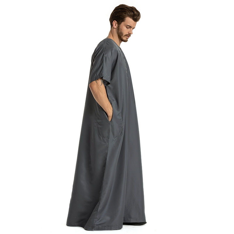 Men Short sleeves Robes Dubai Kaftan man Islamic Clothing Arab Prayer thobes Muslim robes factory price shenzhen lily cheng - Image 3