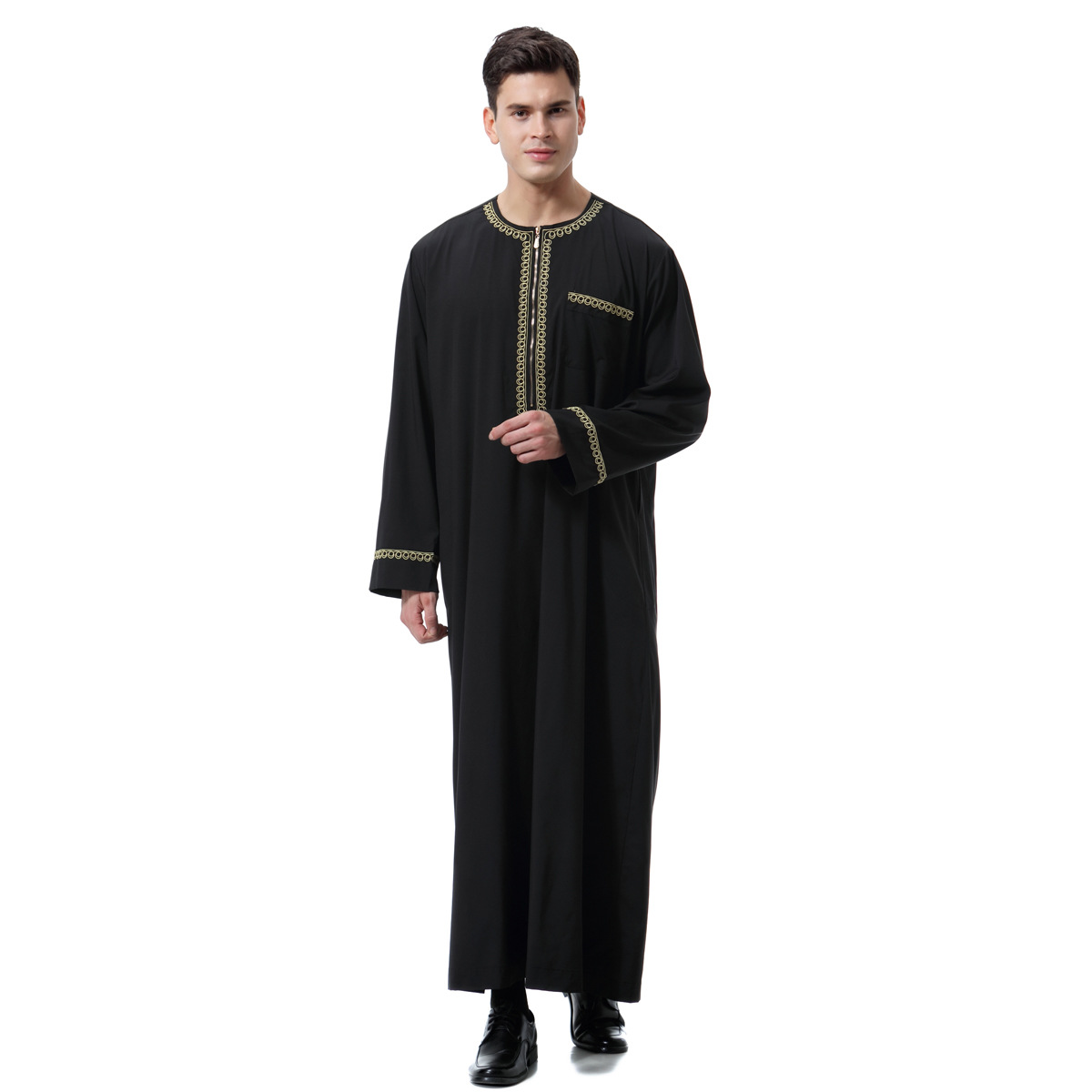 2024 Middle East Men Muslim Robes Dubai Kaftan men Islamic Clothing Arab Middle Printed Zip Round Neck Robe Prayer Eid Clothes - Image 4