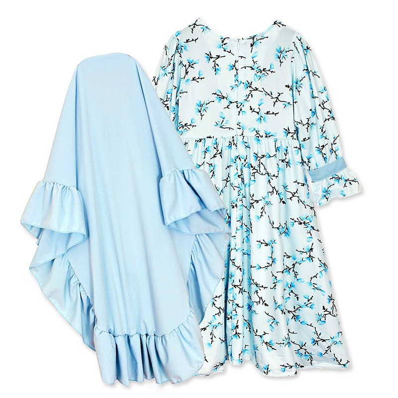 Middle East kids Muslim Printing cute set Maxi plus size Children Abaya long dresses little Girl wear with hijab - Image 4