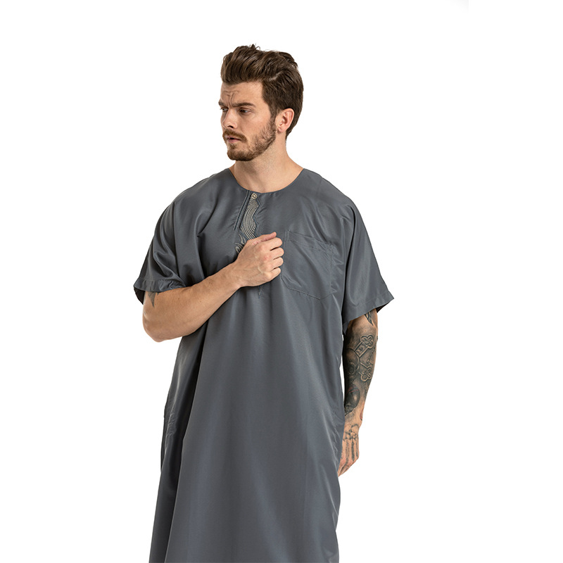 Men Short sleeves Robes Dubai Kaftan man Islamic Clothing Arab Prayer thobes Muslim robes factory price shenzhen lily cheng - Image 5