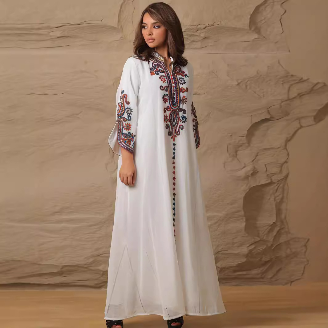 4069 Middle East Amazon Cross-Border Muslim Robe Heavy Industry Rope Embroidery Craft Casual Dress Foreign Trade Women's Clothing - Image 3