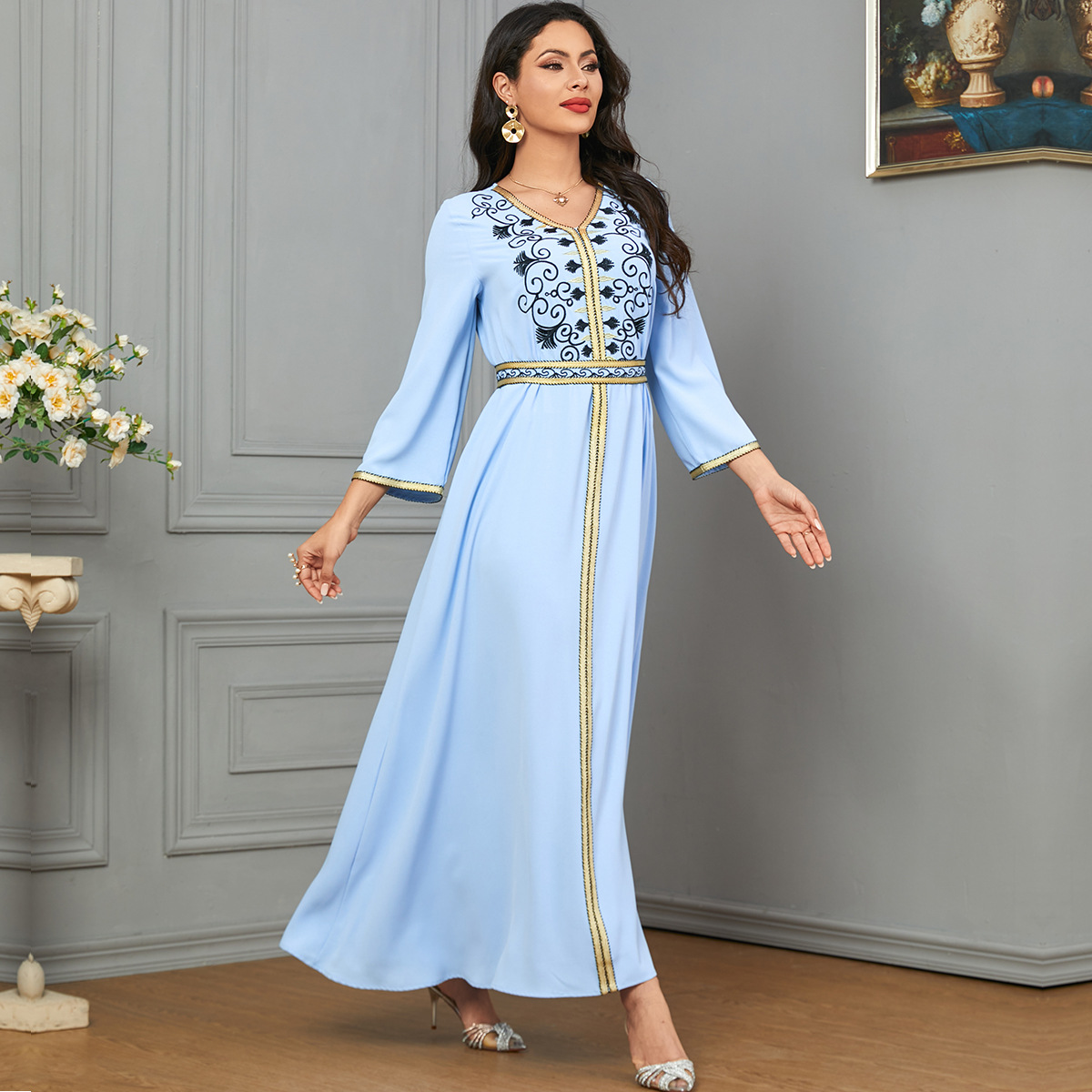 3626 Middle East Amazon European And American Cross-Border Elegant Long Skirt Dubai Robe Muslim Clothing Embroidered Dress - Image 3