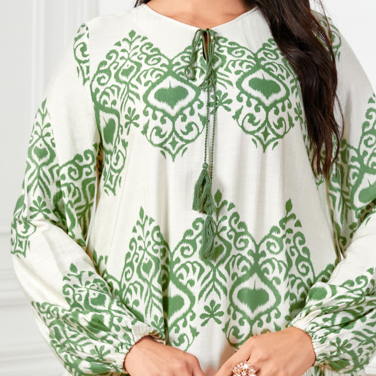 3990 Middle East Cross-Border Muslim New Women's Long-Sleeved Elegant Printed Dress Amazon E-Commerce Clothing - Image 4