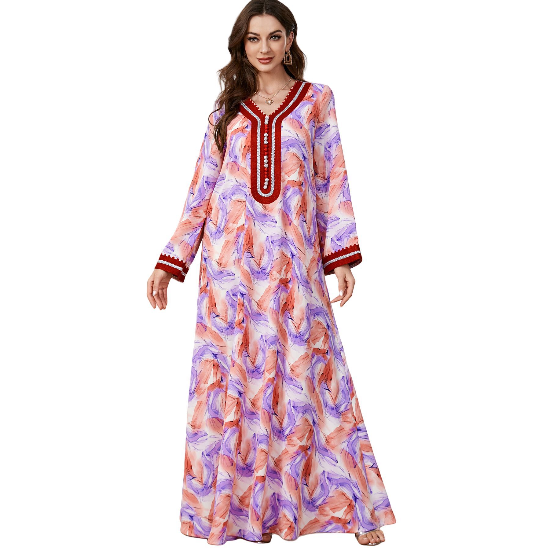 3503 Middle East Cross-Border Evening Dress Towel Embroidered Dress Fashion Kaftan Arabian Dubai Robe Women's Clothing - Image 5