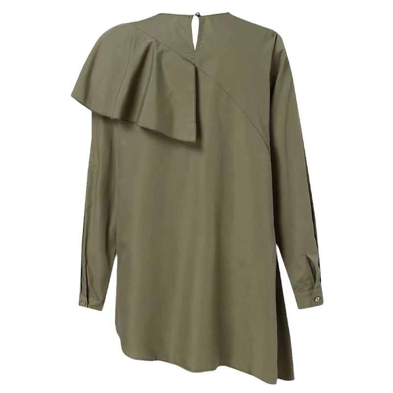 Factory Direct Supply To Iduoduo Southeast Asia Ruffled Round Neck Temperament Top Solid Color Loose Long-Sleeved Shirt Rl128 - Image 5