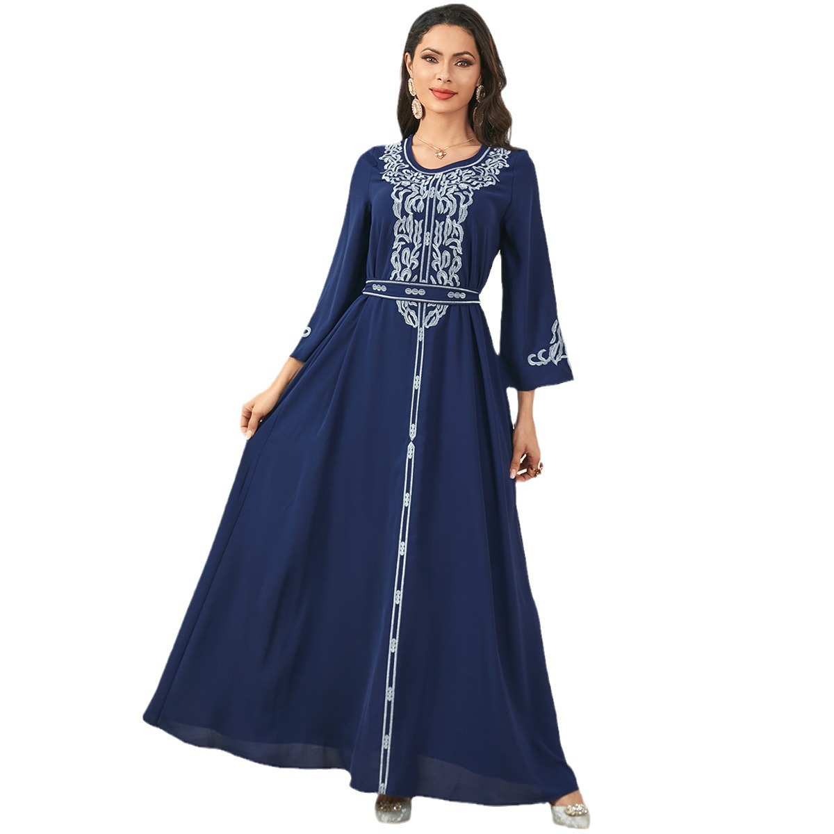 3711 Amazon Middle East Cross-Border New Large Swing Muslim Robe Women's Embroidered Dubai Dress - Image 5