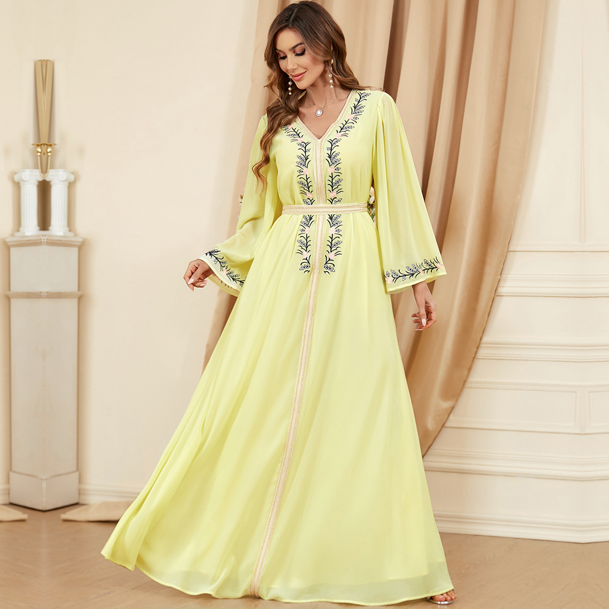 3344 2023 Middle Eastern Arabian Autumn And Winter New Women's Clothing European And American Fashion Chiffon Embroidered Women's Dress - Image 3