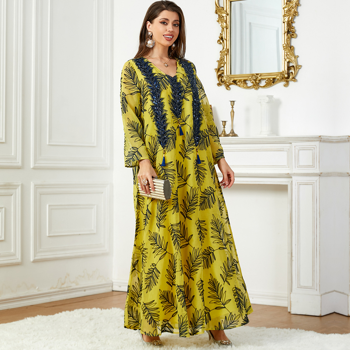 3740 Eid Al-Adha Arabian Clothing Dubai Embroidered Dress Muslim Women's Dinner Middle Eastern Robe - Image 2