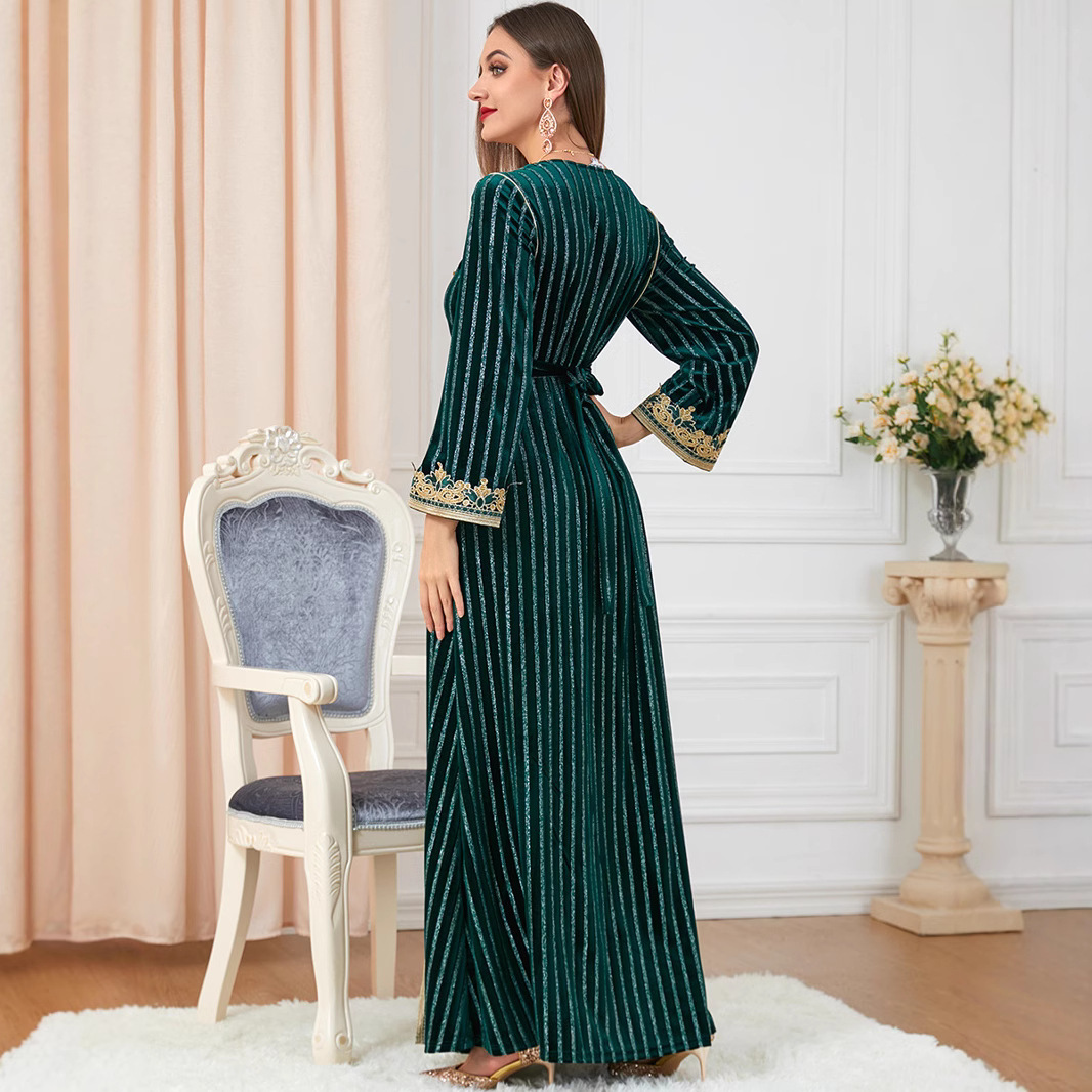 3271 Cross-Border Women's Clothing Downstream Popular Long-Sleeved Slit Autumn And Winter Women's Wear Arabic Velvet Dress - Image 5