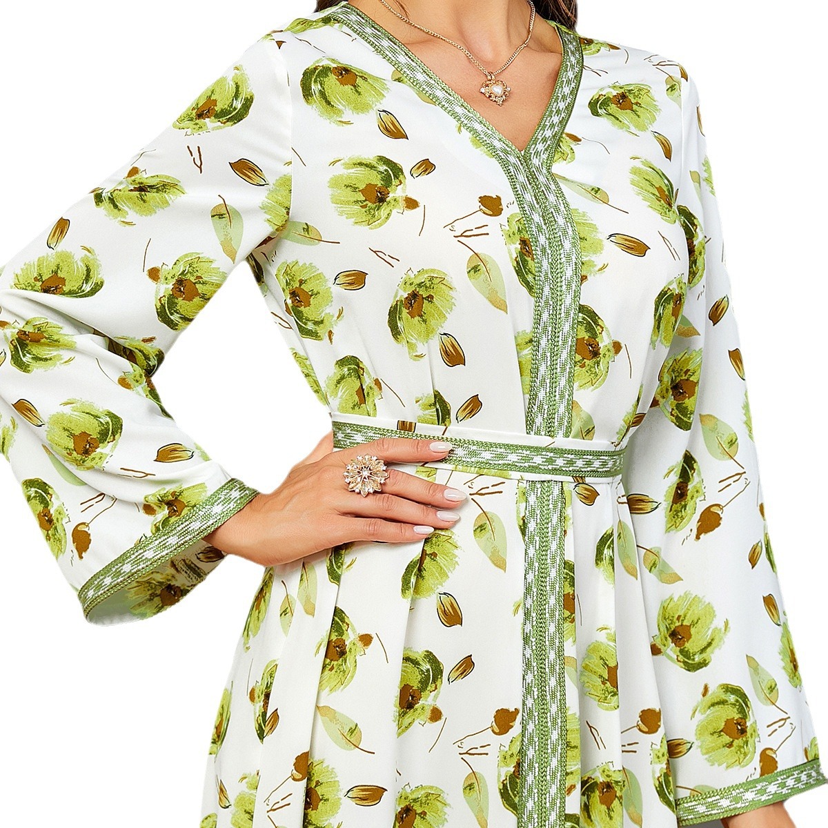 3596 Middle Eastern Arabian Clothing Casual Party New Long Skirt Printed Slit Dubai Dress - Image 5