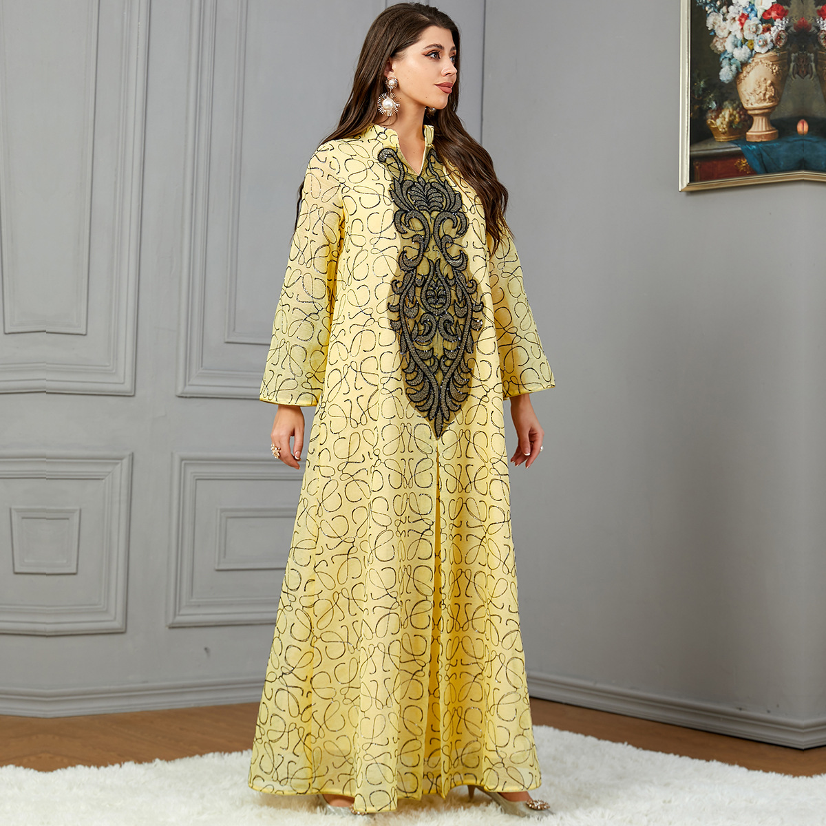 3801 Aliexpress Southeast Asia Middle East Cross-Border New Muslim Robe Embroidered Dubai Women's Appliqué Dress