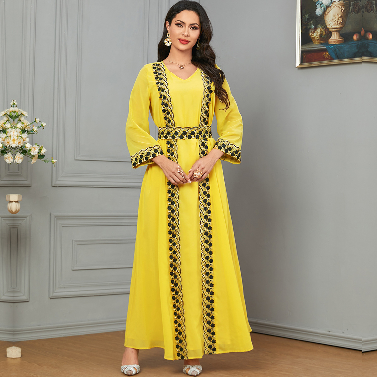 3678 Southeast Asia Hot Selling Cross-Border Muslim New Women's Clothing Middle East Dubai Arabian Robe Solid Color Dress