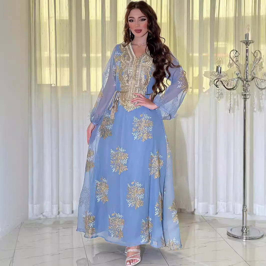 4076 Middle East Cross-Border Foreign Trade New Fashion Embroidered Women's Muslim Robe Arabic Dress Dress - Image 4