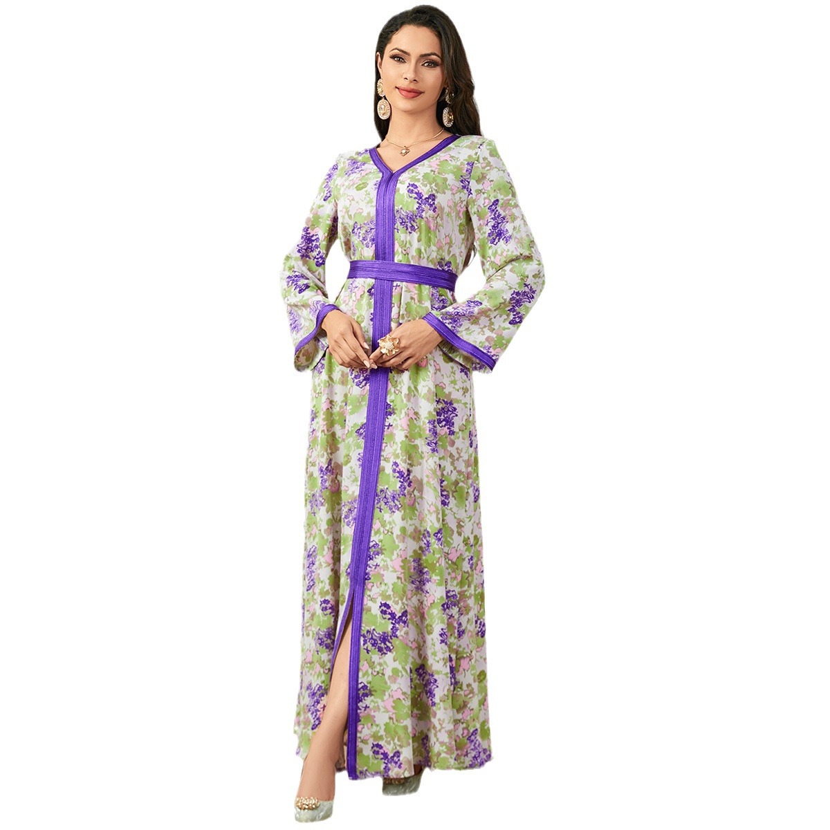 3719 Middle East Cross-Border Amazon New Elegant Fashion Printed Robe Arab Muslim Clothing Dress - Image 5