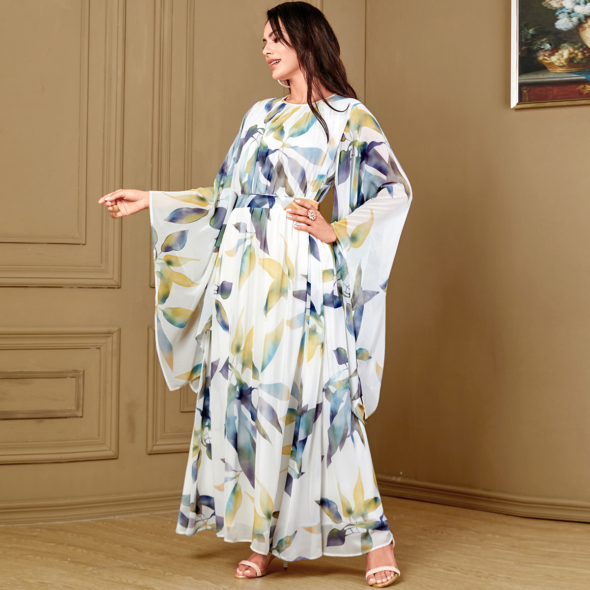 4031 European And American Foreign Trade Middle East Cross-Border Women's Printed Long Skirt Arabian Fashion Light Luxury Dress New Dress - Image 3