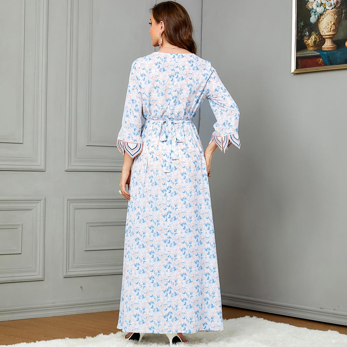 3679 European And American Foreign Trade Arab Clothing Long-Sleeved Embroidery Hot Diamond Fashion Muslim 2024 New Dress - Image 4