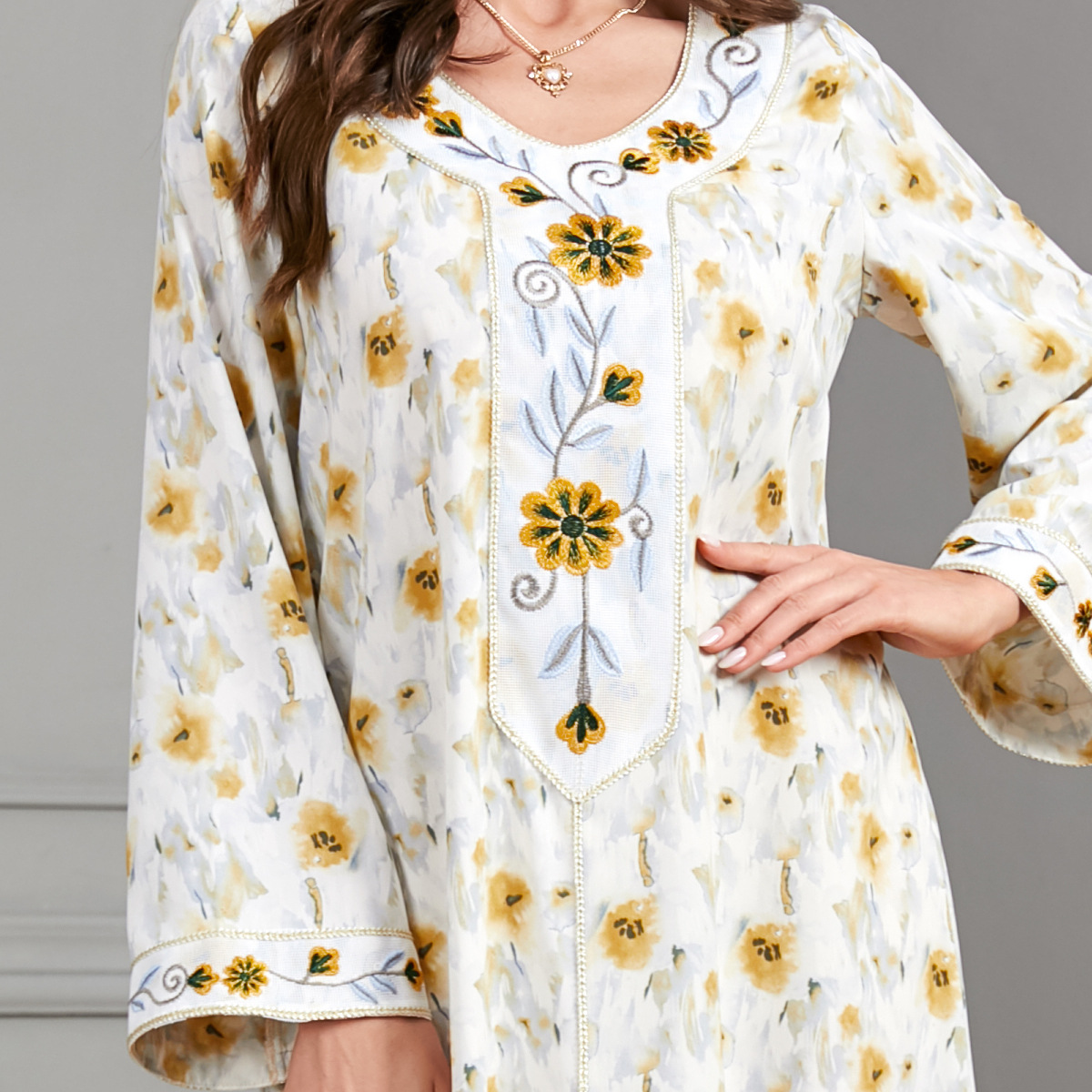 3519 European And American Foreign Trade Cross-Border Middle Eastern Robe Women's Abaya Embroidered Muslim Women's Long-Sleeved Dress - Image 4