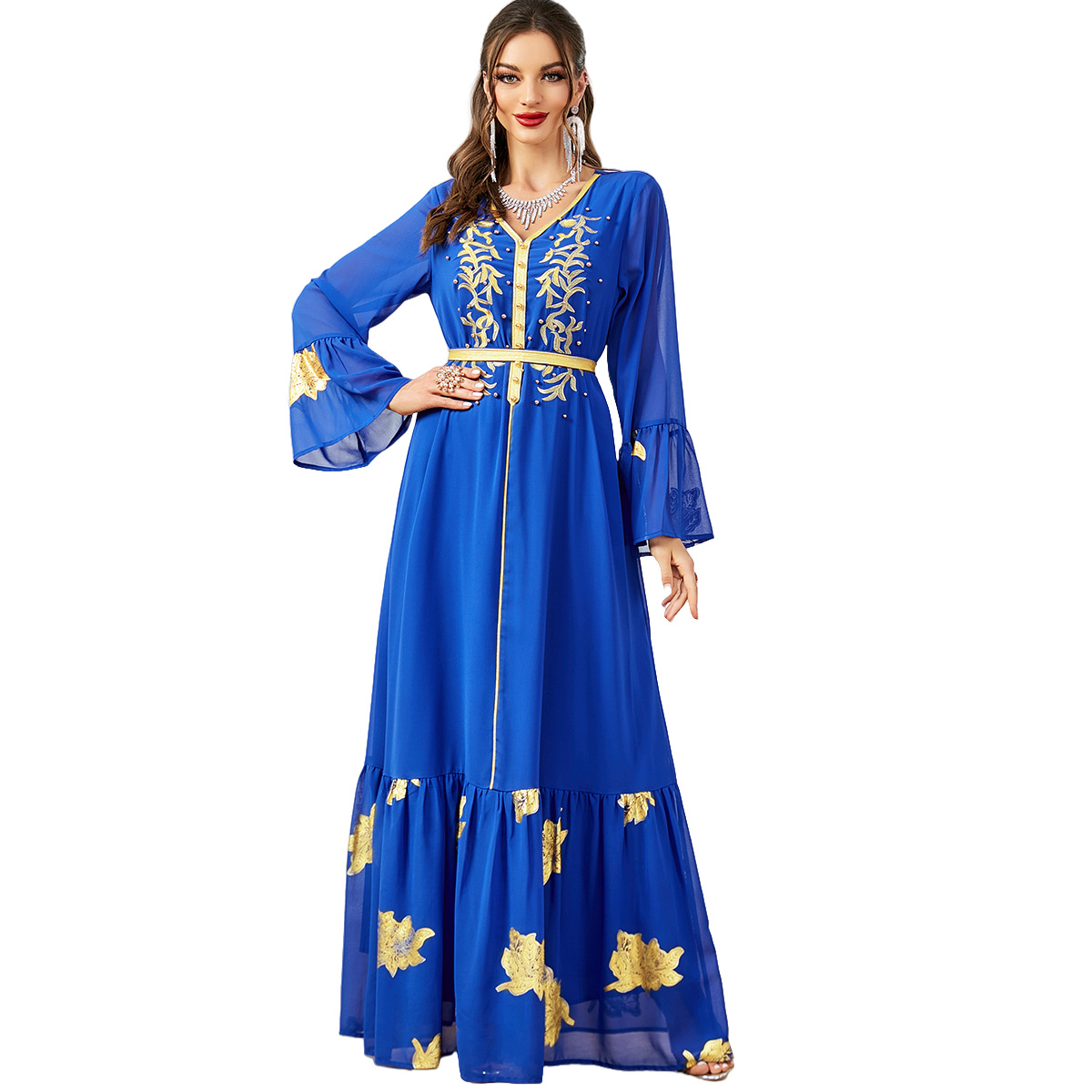 3599 European And American Foreign Trade E-Commerce Middle East Popular Cross-Border Multi-Color Hot Stamping Embroidered Jalabiya Dubai Dress - Image 5