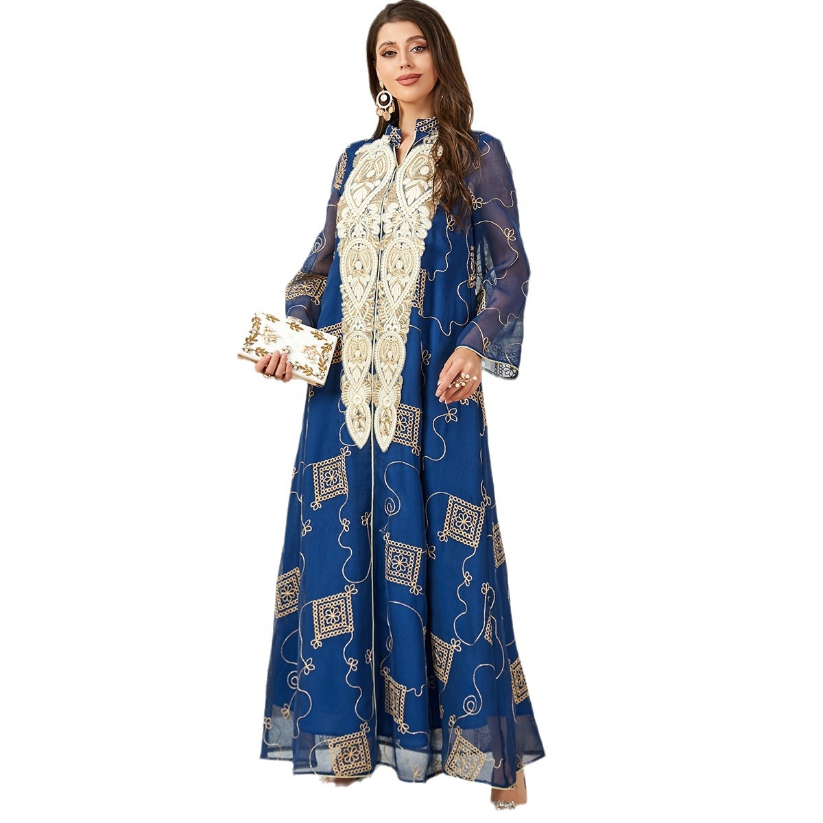 3782 Middle East Cross-Border Muslim Women's Elegant Long Skirt Fashionable Loose Mesh Embroidered Robe Dress - Image 5