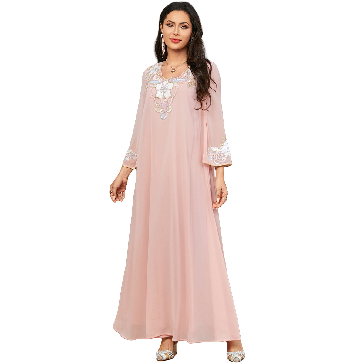 3622 Arabian Muslim Dress Fashion Solid Color Dubai Abaya Jalabiya Middle East Cross-Border Women's Clothing - Image 5