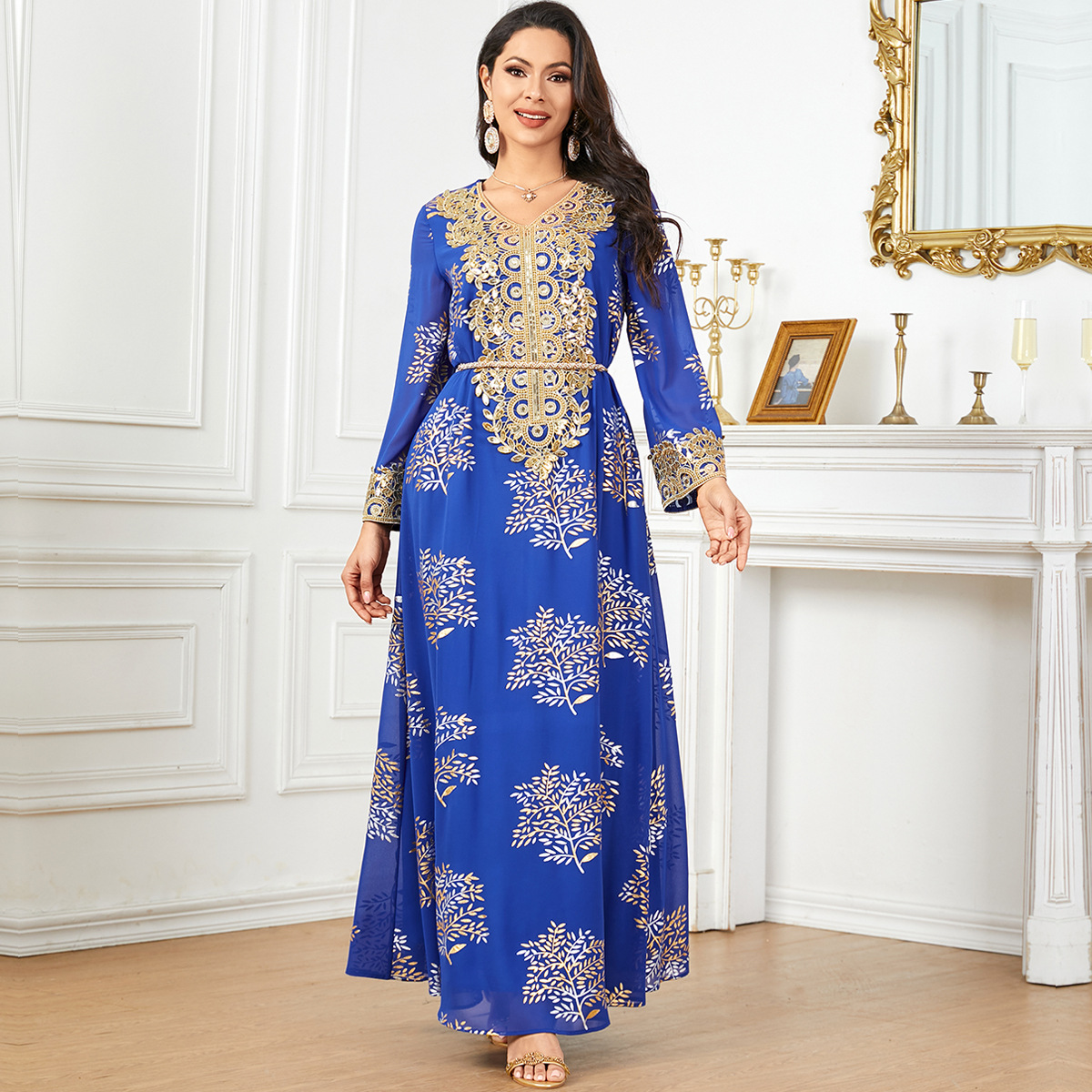 3950 Amazon Middle East Cross-Border New Women's Malay Indonesian Muslim Robe Fashionable Bronzing Dress - Image 2