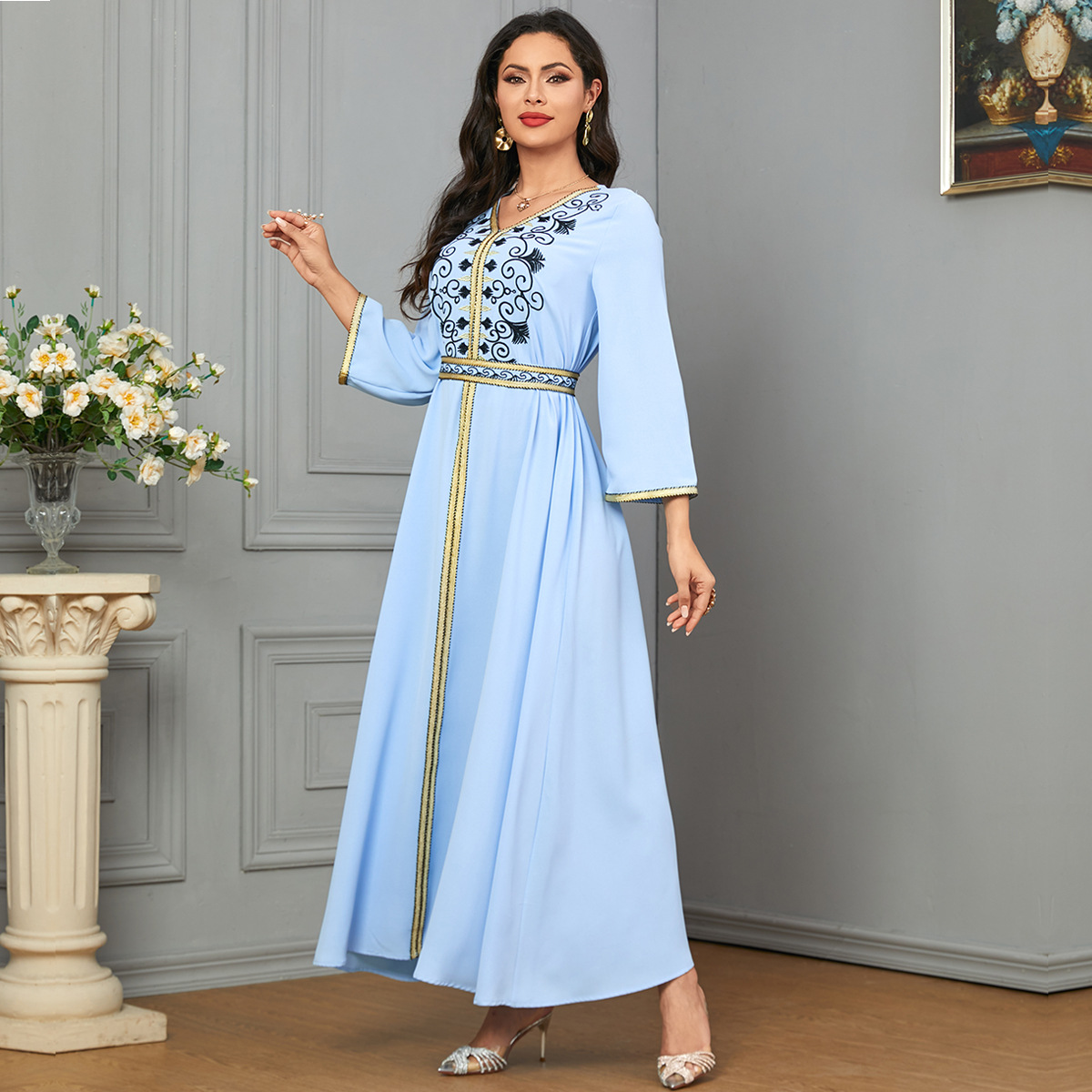 3626 Middle East Amazon European And American Cross-Border Elegant Long Skirt Dubai Robe Muslim Clothing Embroidered Dress - Image 6