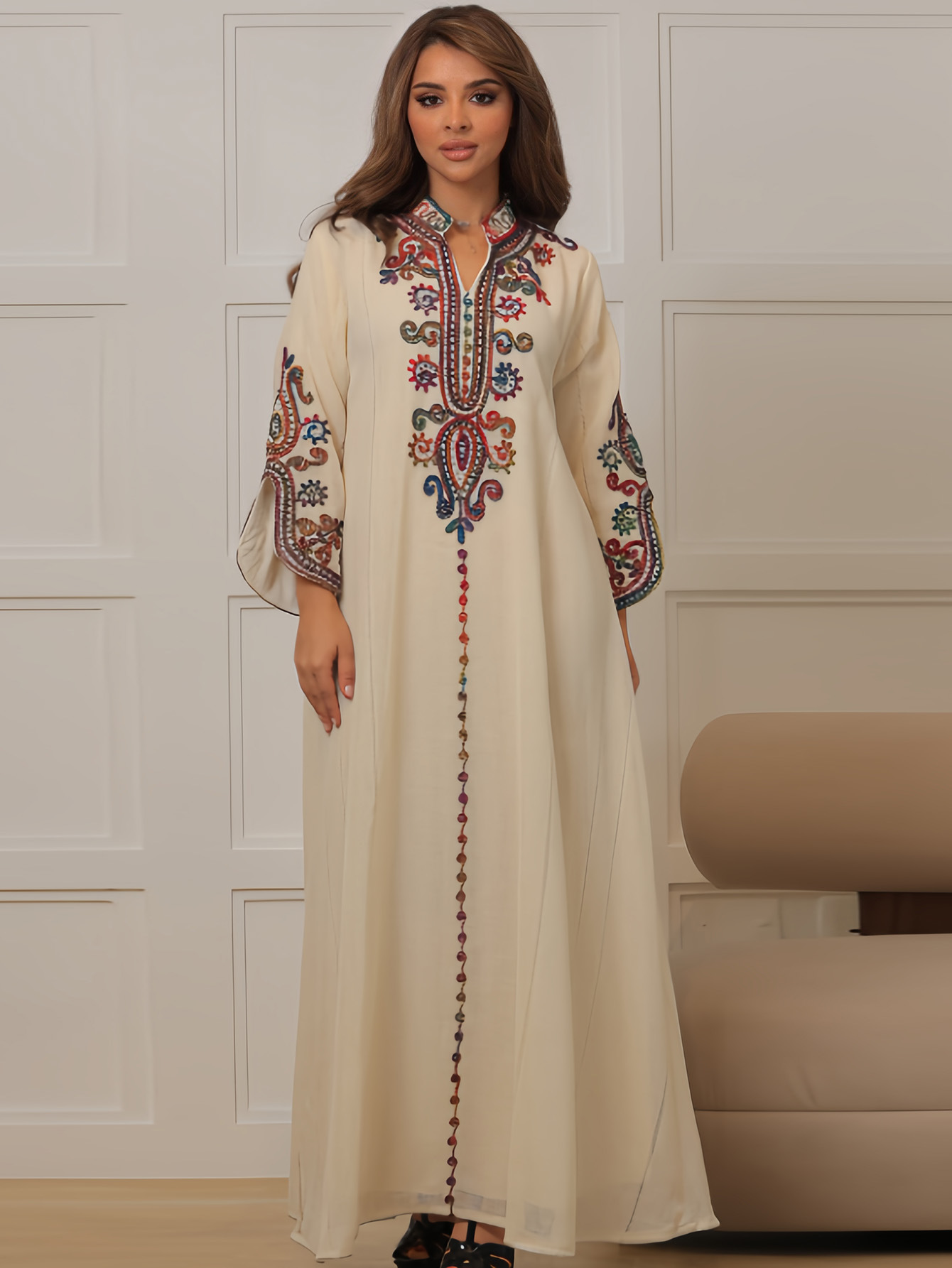 4069 Middle East Amazon Cross-Border Muslim Robe Heavy Industry Rope Embroidery Craft Casual Dress Foreign Trade Women's Clothing - Image 7