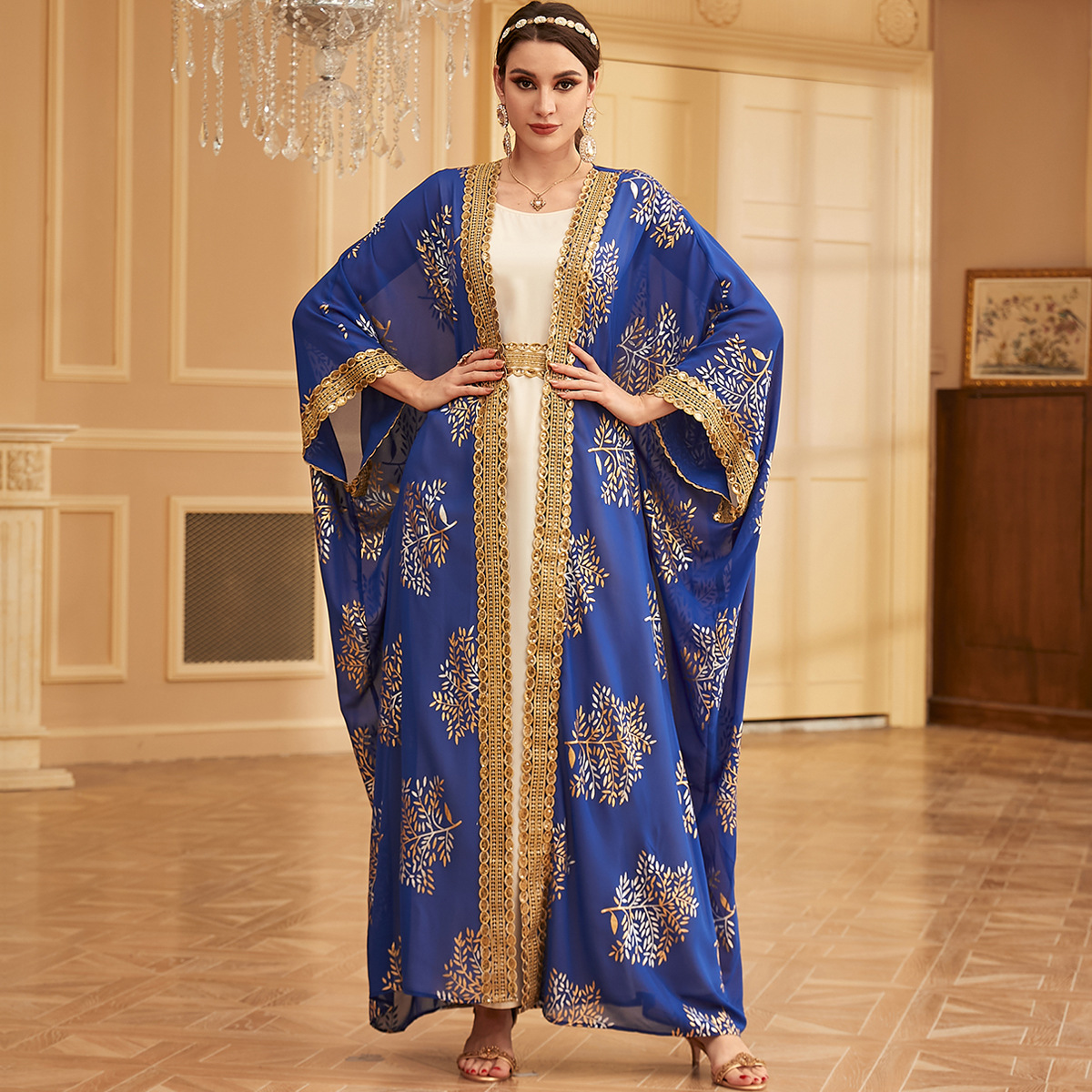 3911 Middle East Dubai Cross-Border Arabian Robe Fashionable Bronzing Two-Piece Dress - Image 3