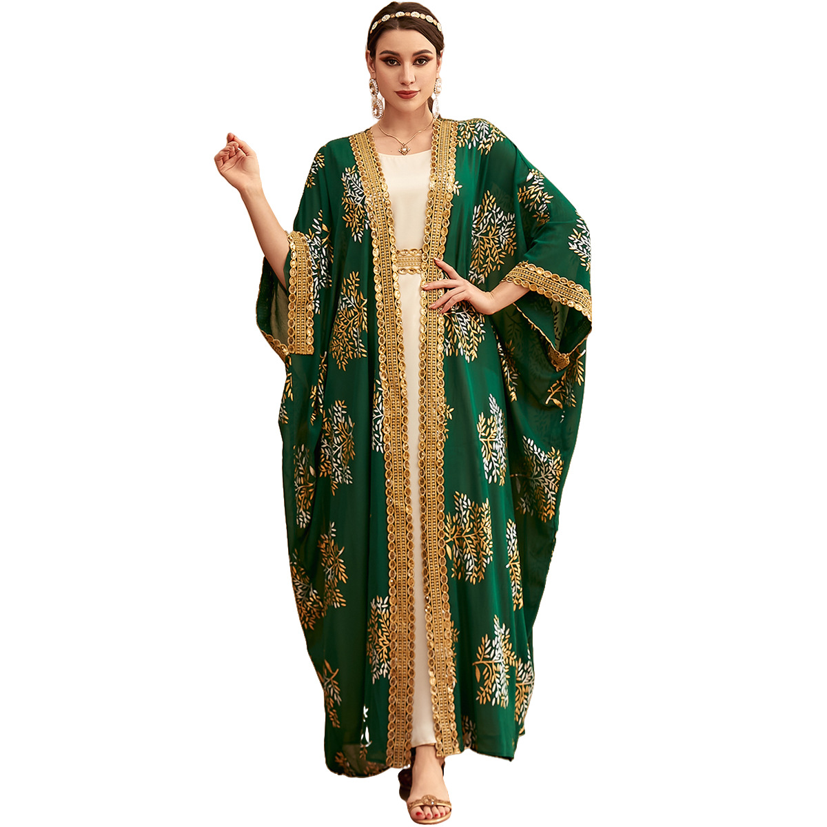 3911 Middle East Dubai Cross-Border Arabian Robe Fashionable Bronzing Two-Piece Dress - Image 5