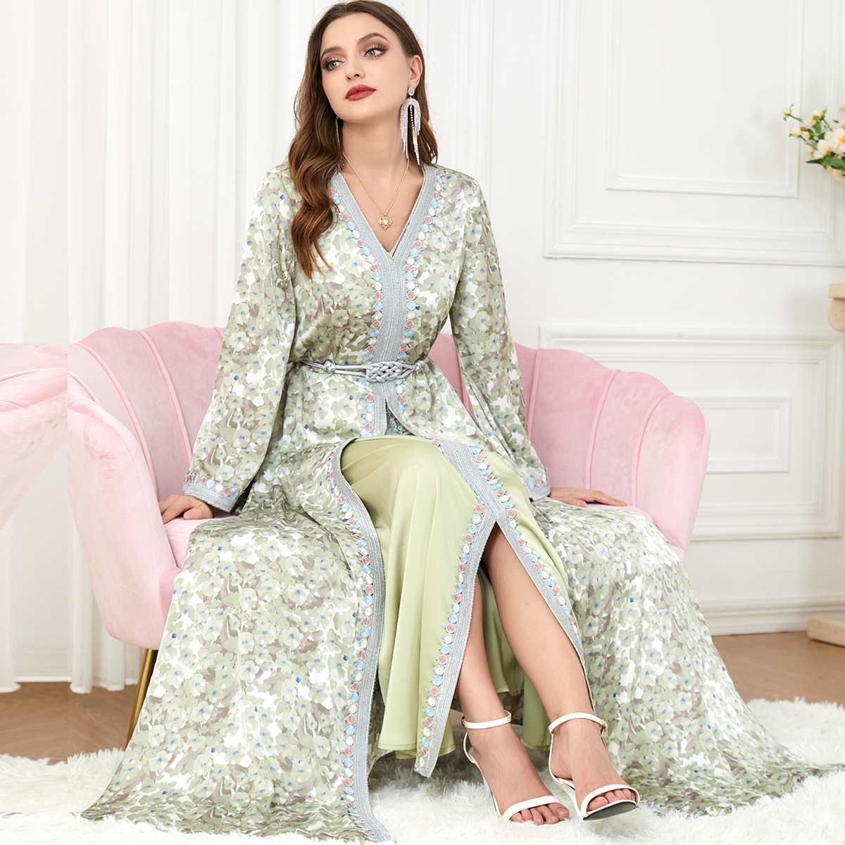 3219 Muslim Clothes Foreign Trade Suit Women's Fashion Two-Piece Middle Eastern Robe Spliced Muslim Dress