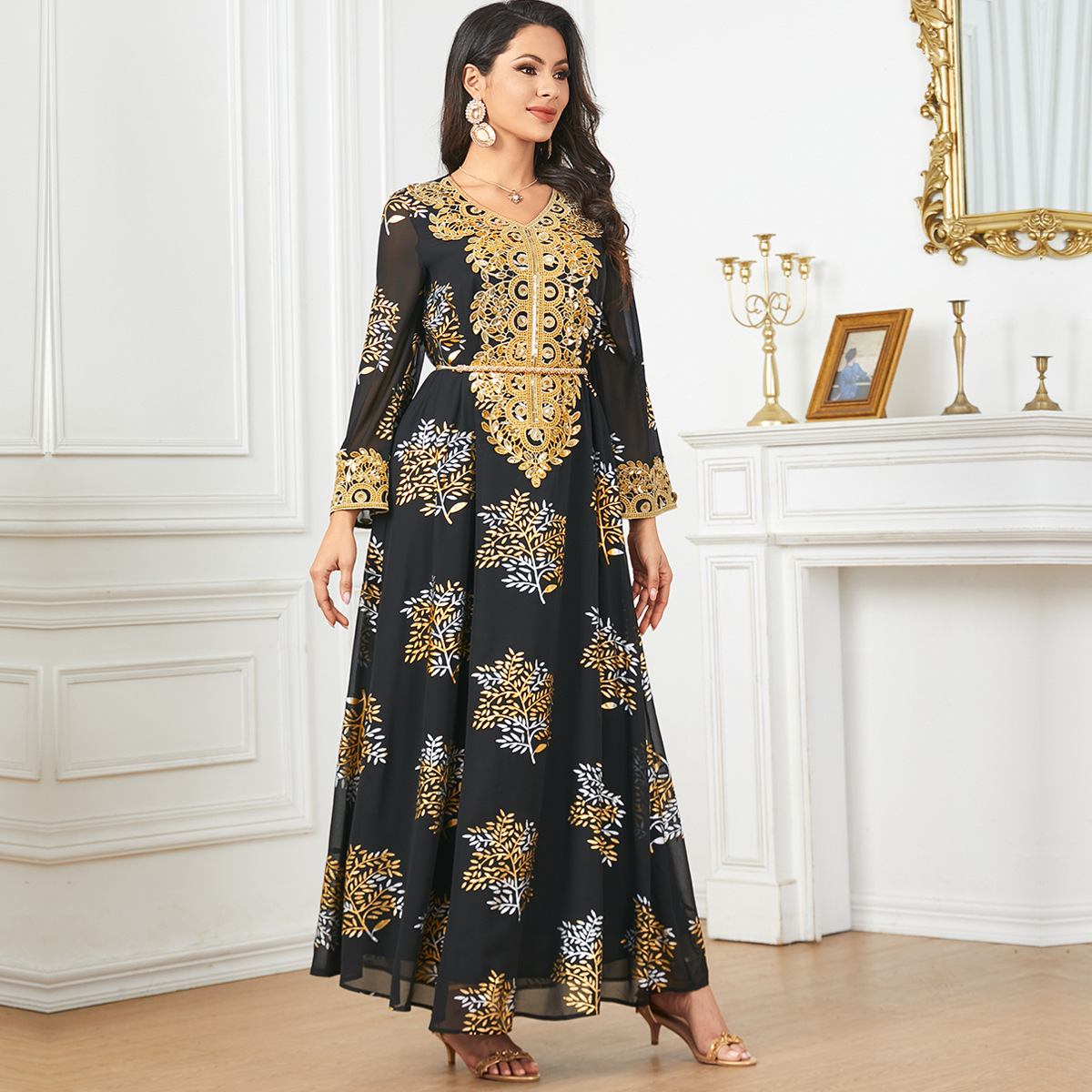3950 Amazon Middle East Cross-Border New Women's Malay Indonesian Muslim Robe Fashionable Bronzing Dress - Image 3