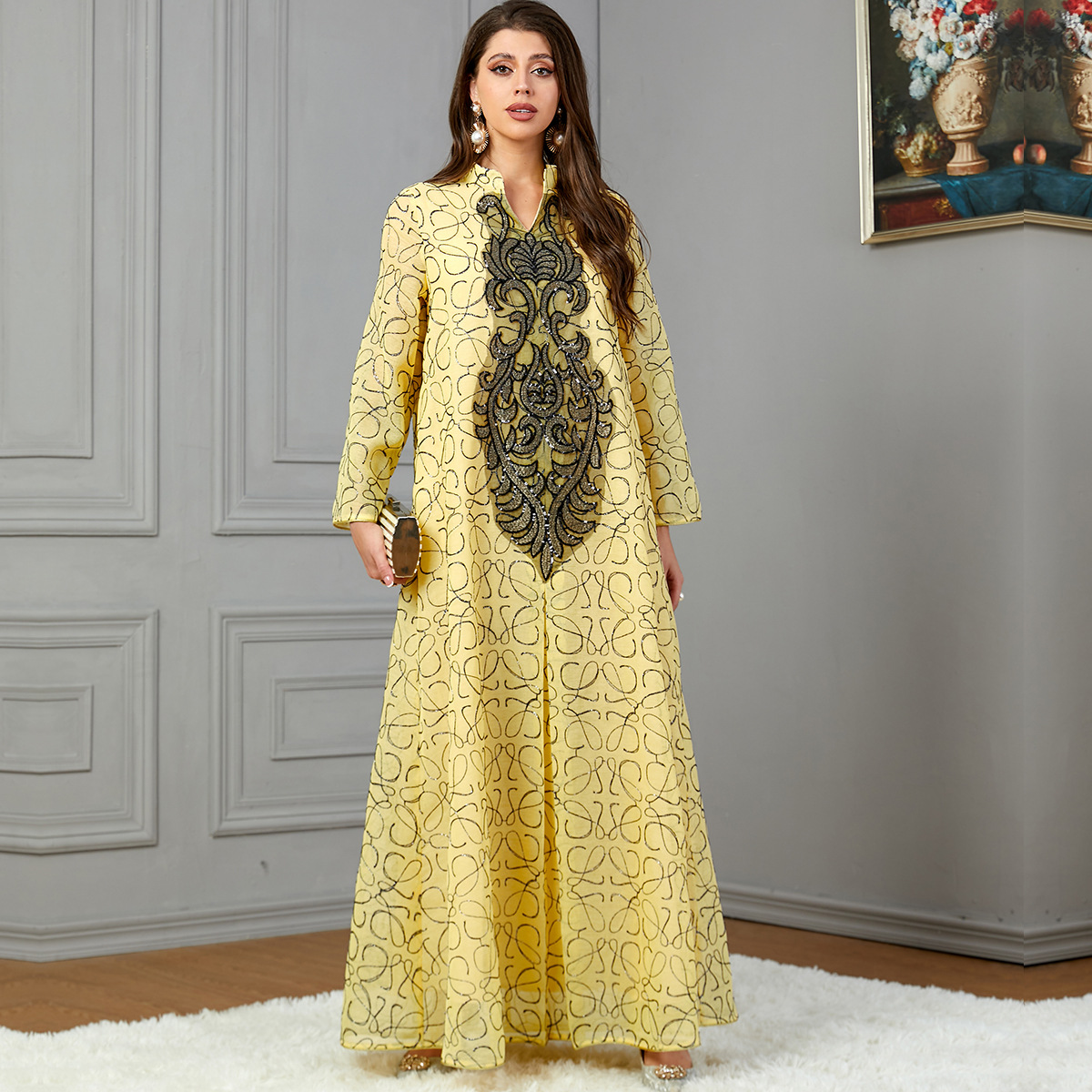 3801 Aliexpress Southeast Asia Middle East Cross-Border New Muslim Robe Embroidered Dubai Women's Appliqué Dress - Image 2