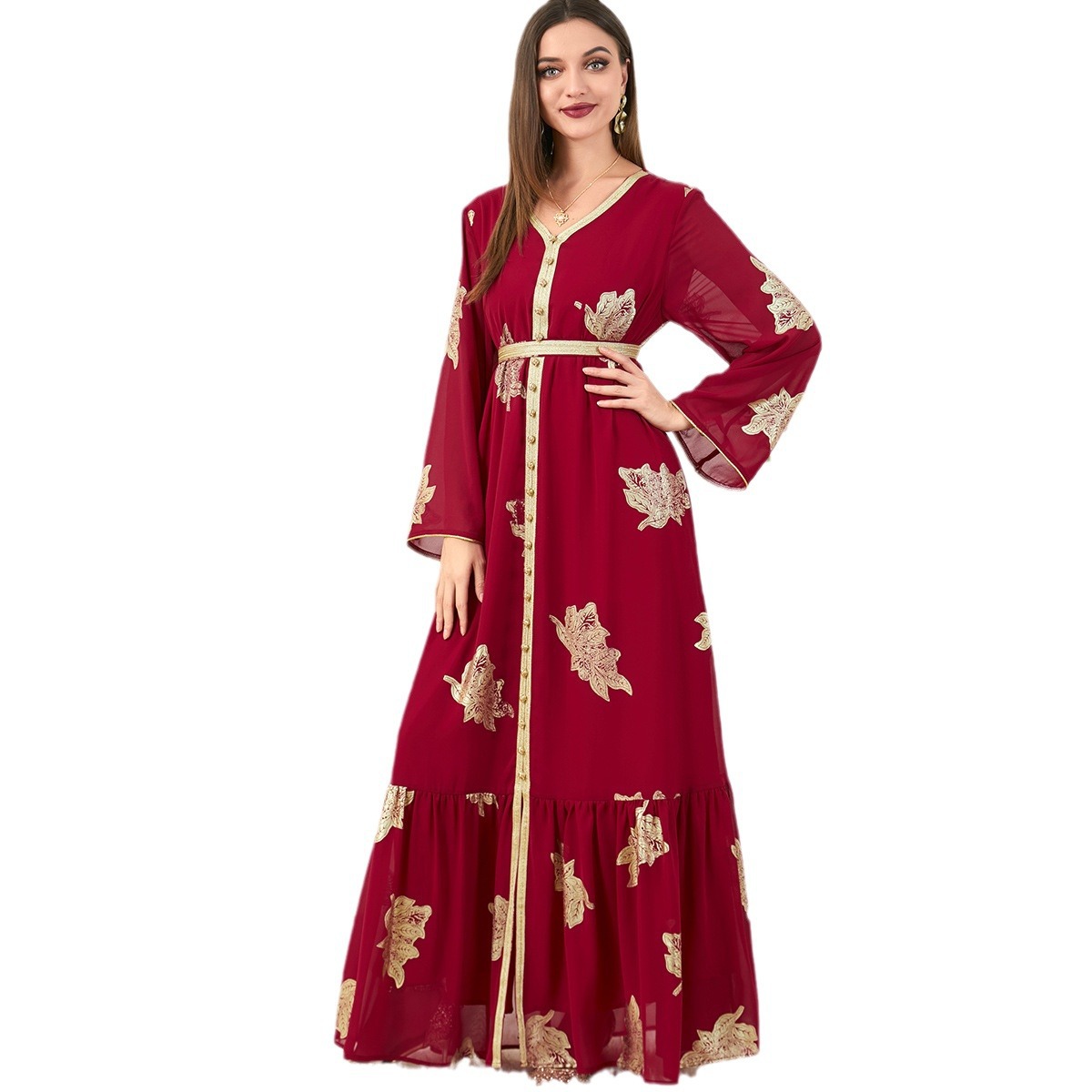 3203 Cross-Border Middle Eastern Muslim Women's Clothing Abaya Four Seasons Fashion Women's Clothing Wholesale Hot Stamping European And American Dresses - Image 5