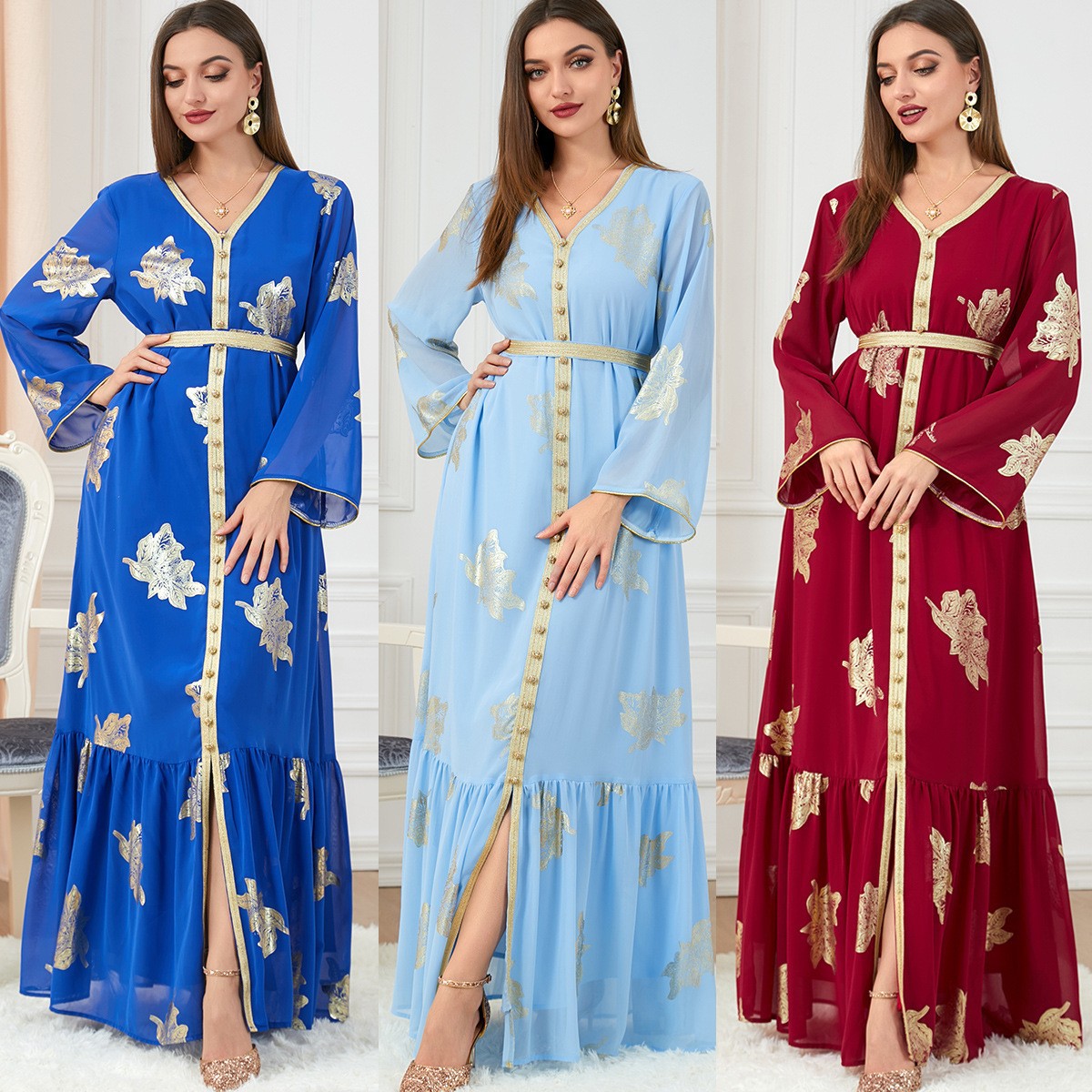 3203 Cross-Border Middle Eastern Muslim Women's Clothing Abaya Four Seasons Fashion Women's Clothing Wholesale Hot Stamping European And American Dresses
