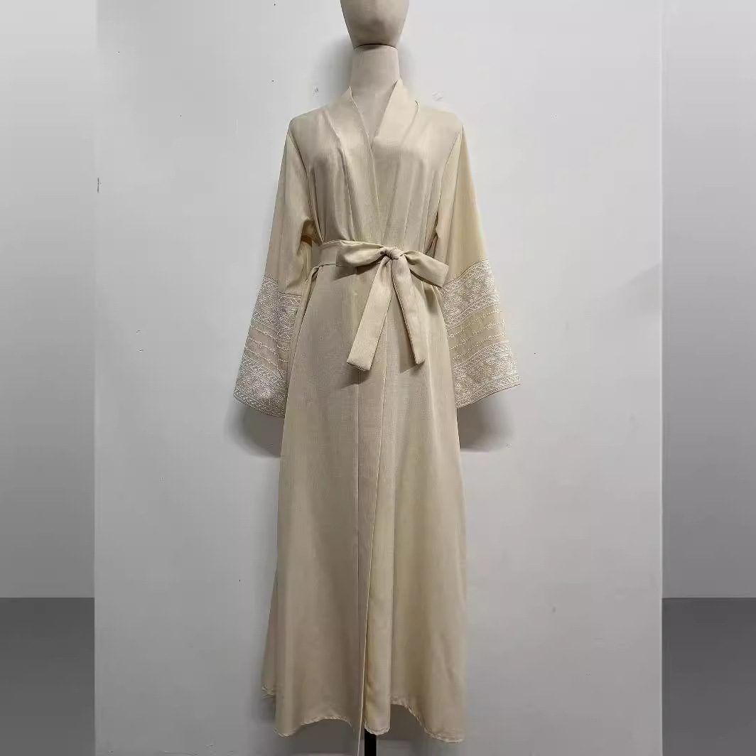 Directly From The Factory, Iduoduo's New Elegant And Exquisite Embroidered Dress Solid Color Splicing Lace-Up Cardigan 24701 - Image 3