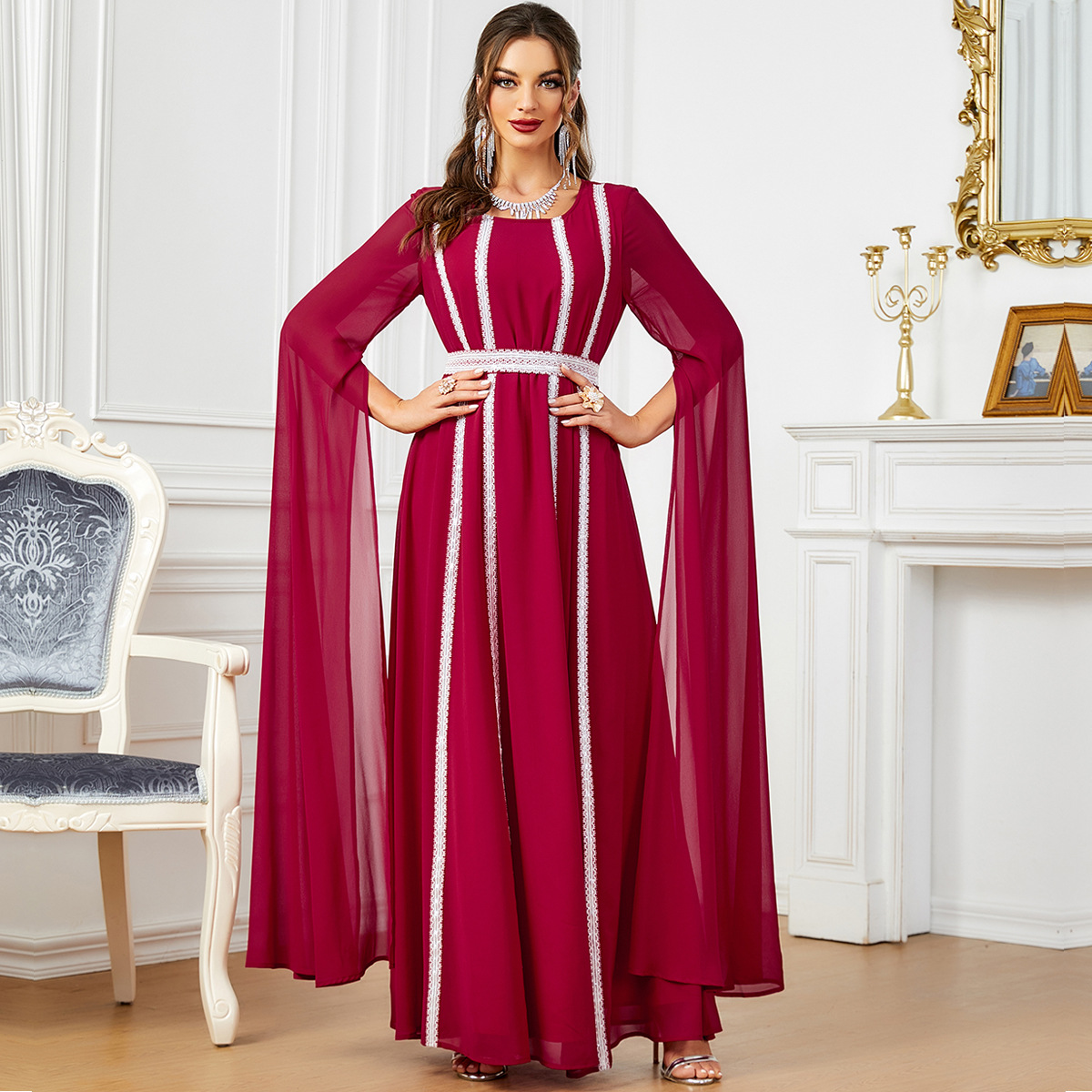3601 Aliexpress Middle East Dubai Super Long-Sleeved Light Luxury Evening Dress Popular Multi-Color Muslim Women's Clothing - Image 2