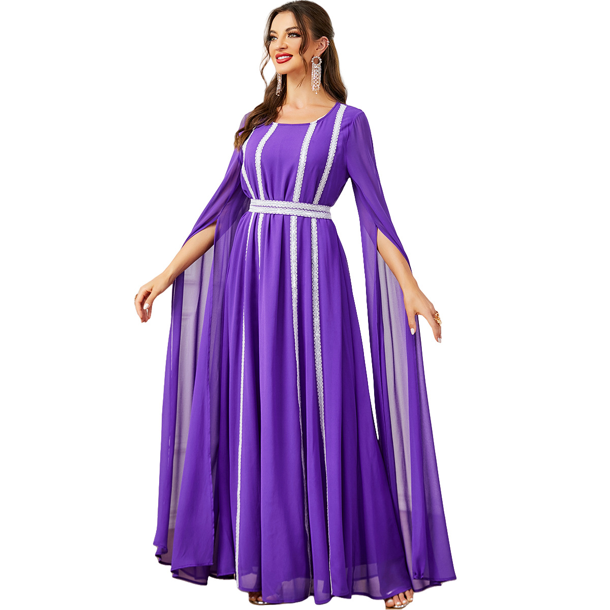 3601 Aliexpress Middle East Dubai Super Long-Sleeved Light Luxury Evening Dress Popular Multi-Color Muslim Women's Clothing - Image 5