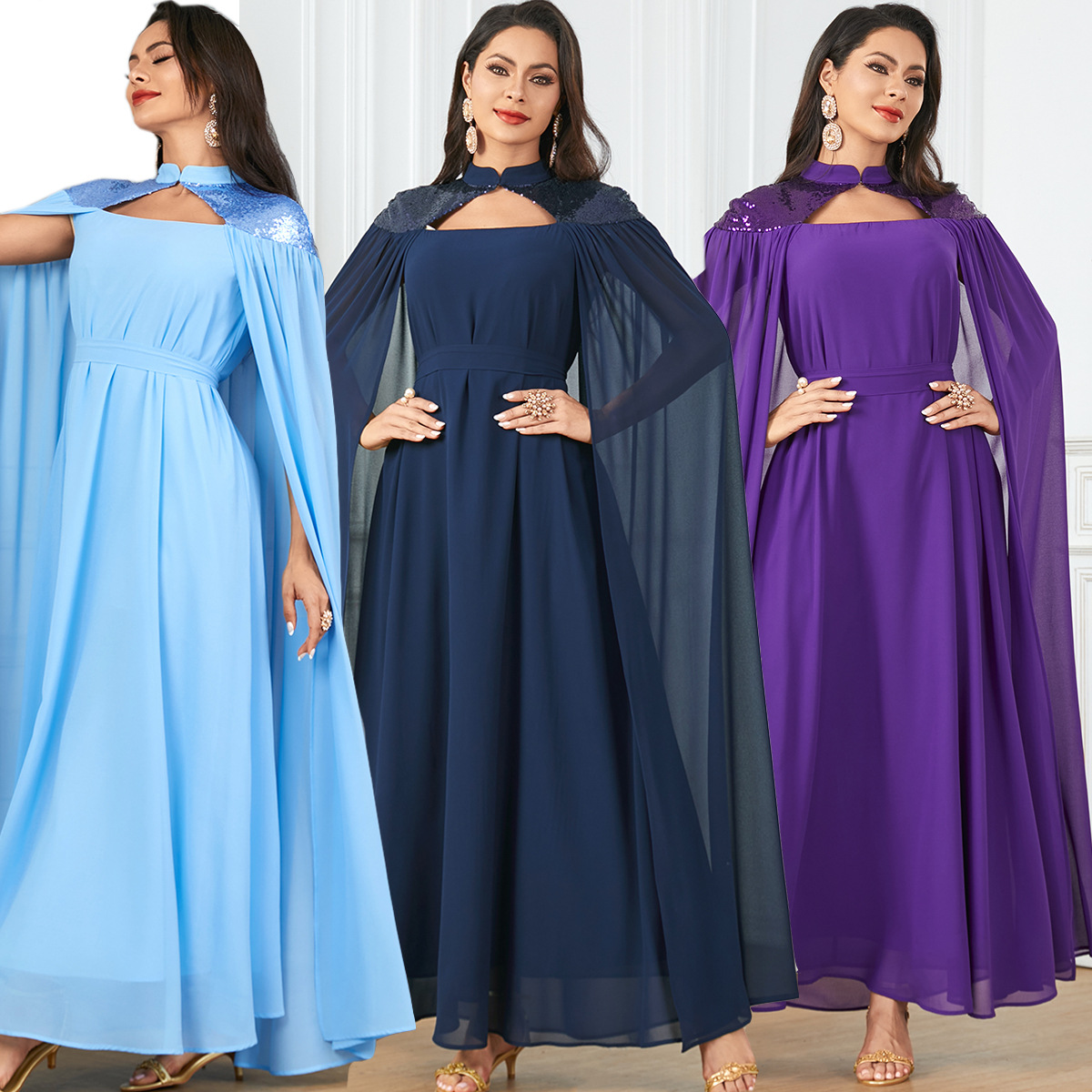 3863 Middle Eastern Robe Muslim Clothing Solid Color Fashion Loose Sleeveless Shawl Large Swing Amazon European And American Long Skirt