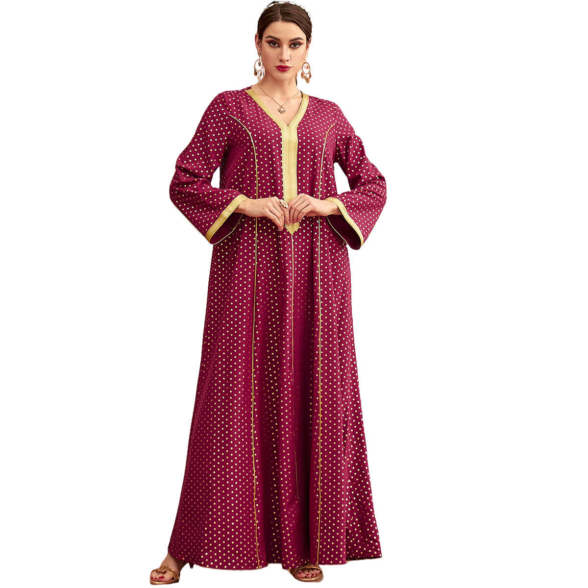 3396 New Cross-Border Middle Eastern Robe Women's Polka Dot Bronzing Abaya Tall Dress For Women - Image 5