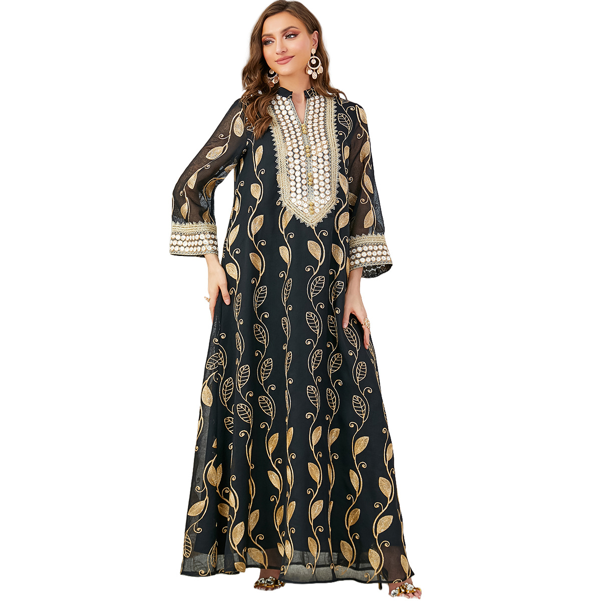 3641 Middle East Arabian Dubai Mesh Embroidery Dress European And American Muslim Fashion Party Evening Dress For Women - Image 5