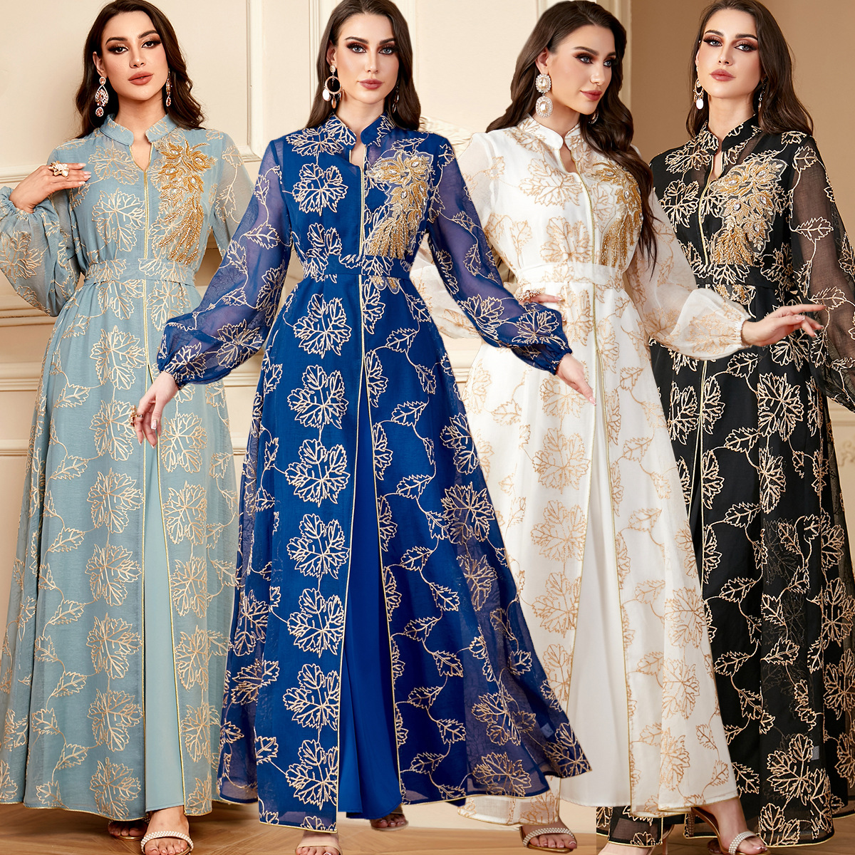 4064 Middle East Cross-Border New Fashion And Elegant Embroidered Women's Muslim Long Skirt Abaya Two-Piece Dress