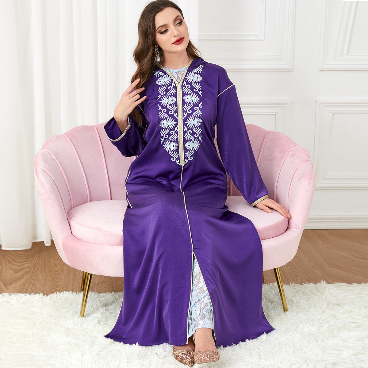 3304 Middle Eastern Arabian Clothing Hooded Suit Foreign Trade Women's Long-Sleeved Two-Piece Dress
